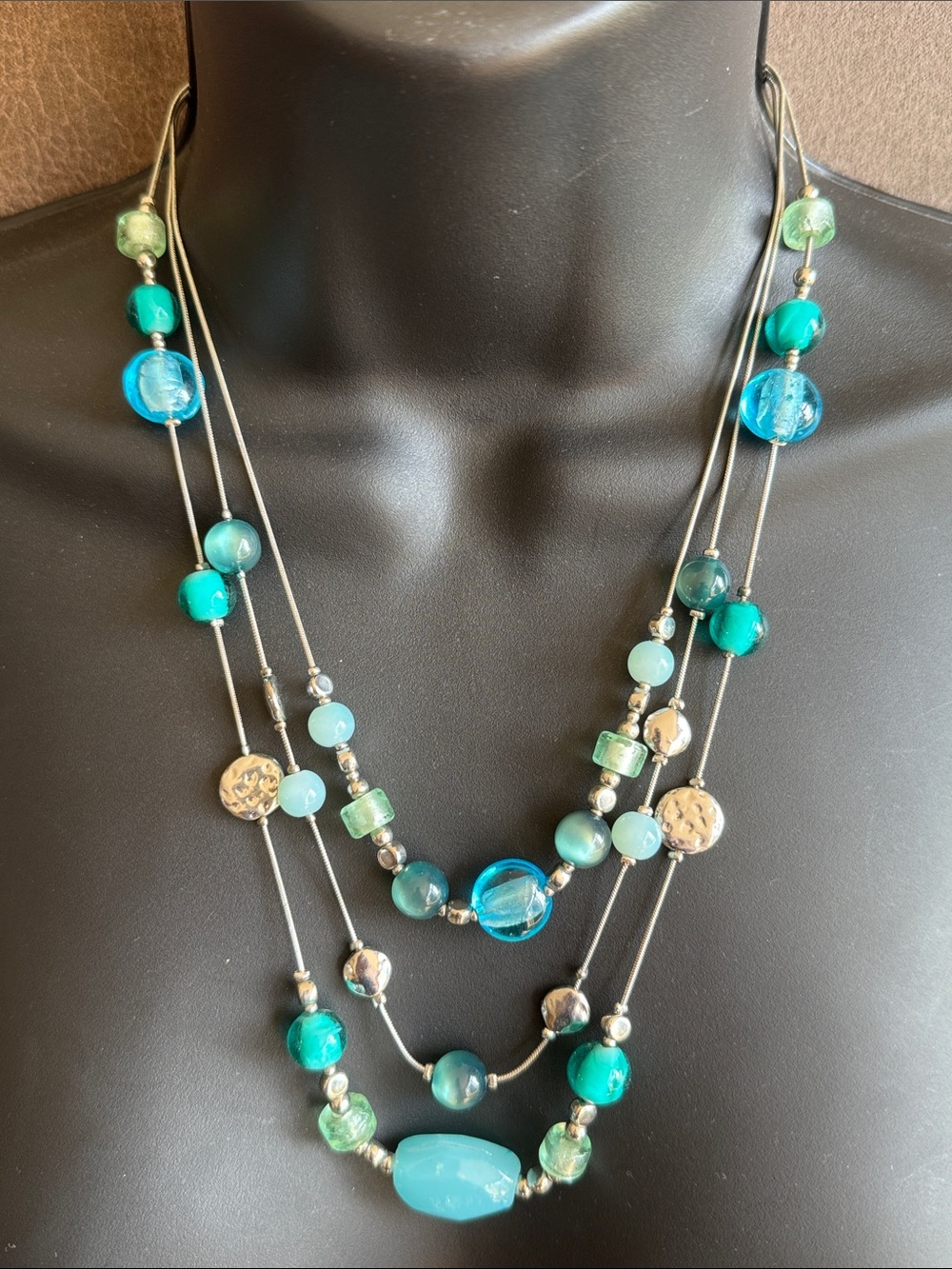 Layered Green & Teal Beaded Women's Necklace